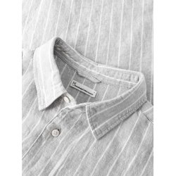 Knowledge Cotton Relaxed linen stripe short sleeve shirt - grey stripe 