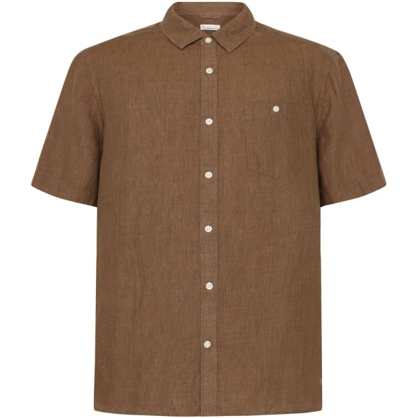 Knowledge Cotton linned kortrmet skjorte 1090064 - Tuffet (brun) 
