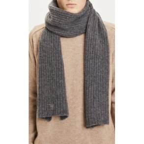 Knowledge Cotton JUNIPER rib organic wool scarf - dark grey melange 82257