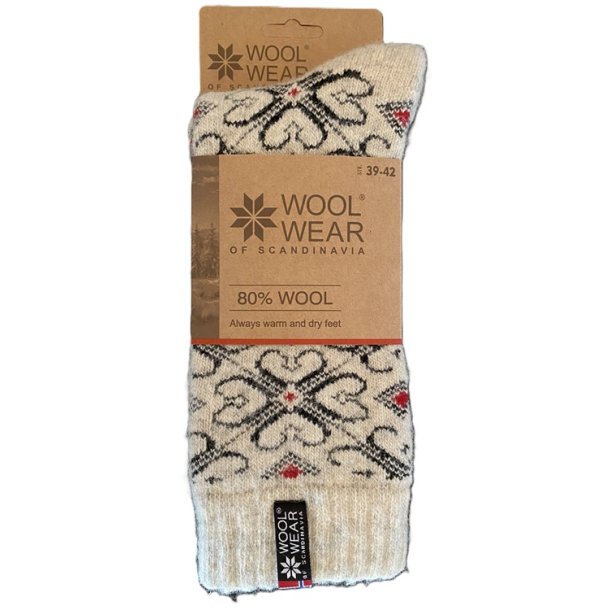 104 Uldsokker hjertemotiv WOOLWEAR of Scandinavia 80% uld