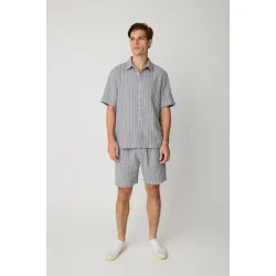 Knowledge Cotton Ash comfort structure shorts - grey stripe 1050089