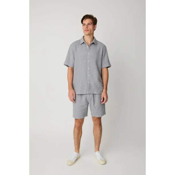 Knowledge Cotton Ash comfort structure shorts - grey stripe 1050089