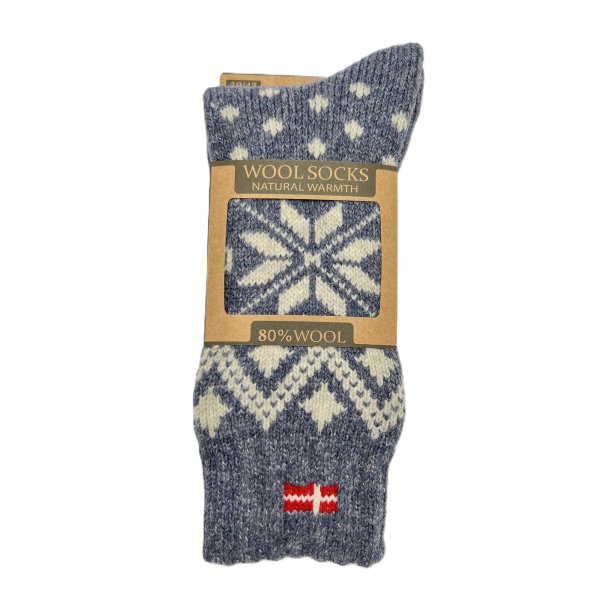 106E Uldsokker m/ dansk flag WOOLWEAR of Scandinavia 80% uld - denimbl
