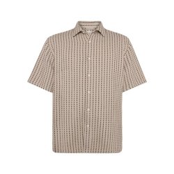 Knowledge Cotton Breeze comfort structure short sleeve shirt - beige stripe 1090232