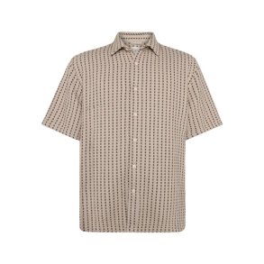 Knowledge Cotton Breeze comfort structure short sleeve shirt - beige stripe 1090232
