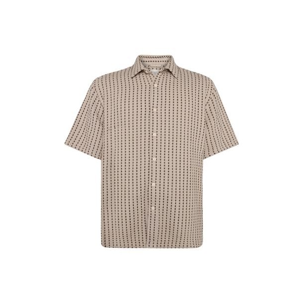 Knowledge Cotton Breeze comfort structure short sleeve shirt - beige stripe 1090232