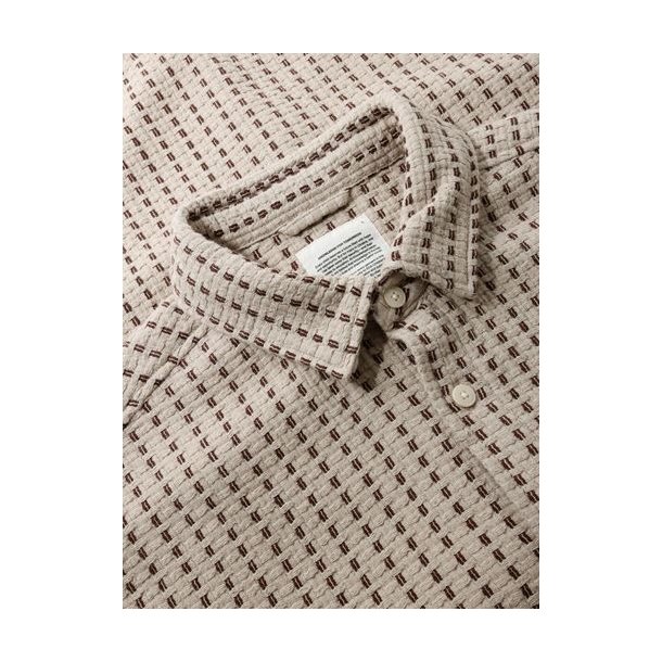 Knowledge Cotton Breeze comfort structure short sleeve shirt - beige stripe 1090232