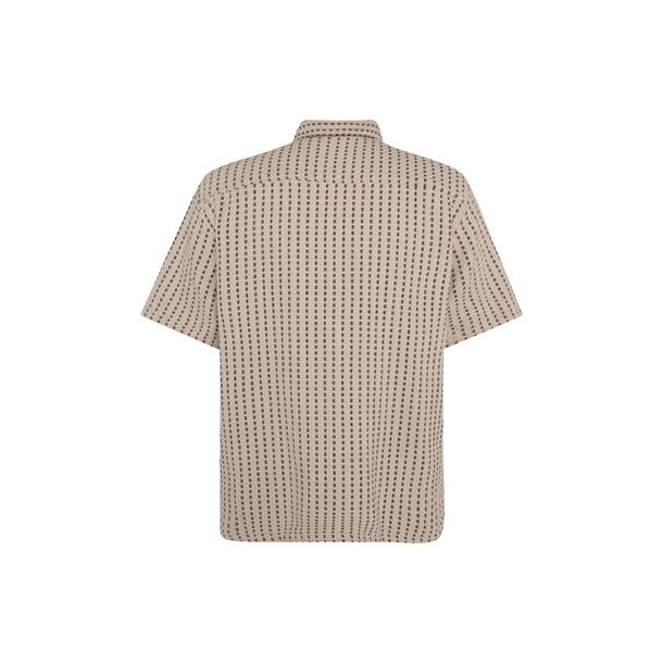 Knowledge Cotton Breeze comfort structure short sleeve shirt - beige stripe 1090232