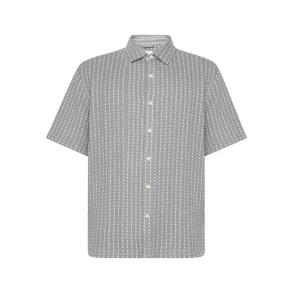 Knowledge Cotton Breeze comfort structure short sleeve shirt - grey stripe 1090232