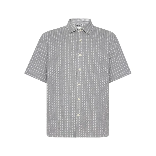 Knowledge Cotton Breeze comfort structure short sleeve shirt - grey stripe 1090232