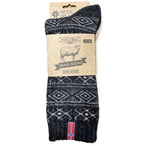 10B Uldsokker m/ norsk flag WOOLWEAR of Scandinavia 80% uld - koks/gr