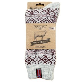 11 Uldsokker m/ norsk flag WOOLWEAR of Scandinavia 80% uld - gr/bordeaux.
