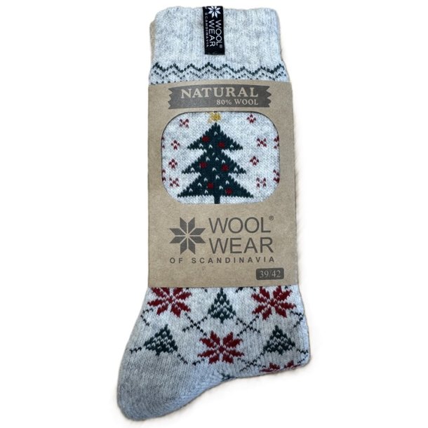 112 Julesokker m/Juletr motiv WOOLWEAR of Scandinavia 80% uld - lysgr 