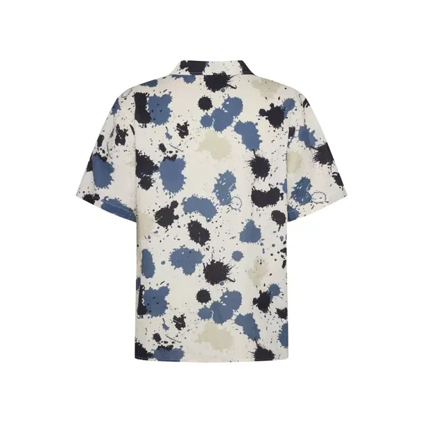 Knowledge Cotton Water is life - Short sleeve linen shirt 1090115 - blue