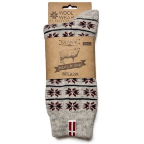 22 Uldsokker m/ dansk flag WOOLWEAR of Scandinavia 80% uld - gr/bordeaux