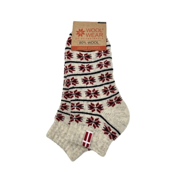 22C footies uldsokker m/ dansk flag WOOLWEAR of Scandinavia 80% uld - lysgr
