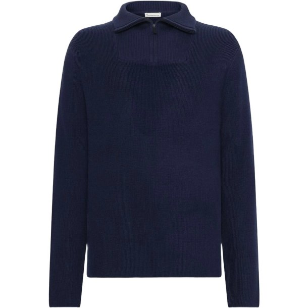 Knowledge Cotton merino half zip knit RWS - total eclipse