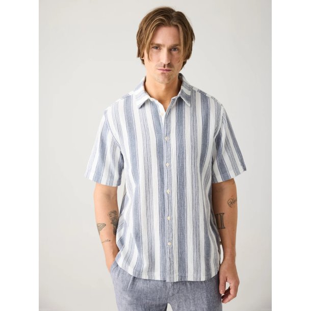 Knowledge Cotton Relaxed stripe short sleeve - blue stripe 1090163