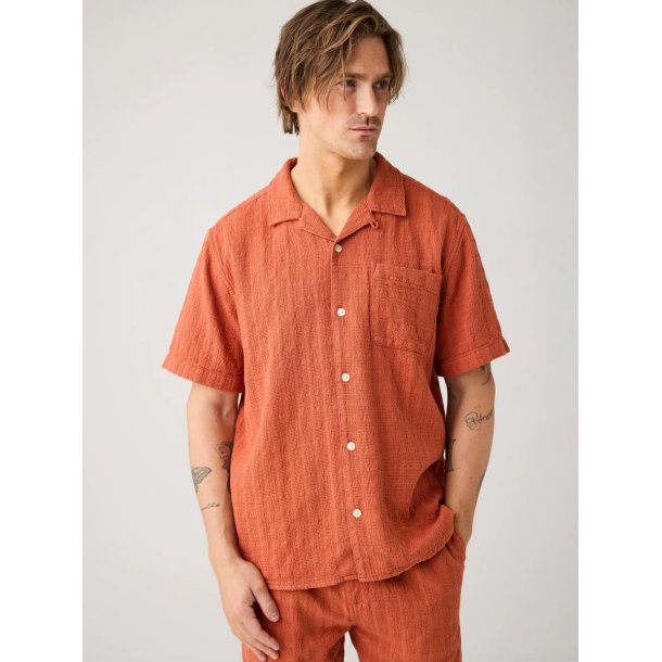 Knowledge Cotton Structure shirt - burnt brick 1090159
