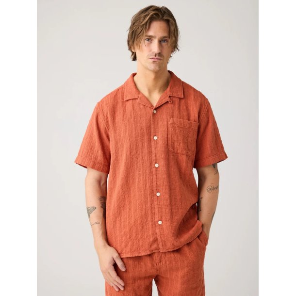 Knowledge Cotton Structure shirt - burnt brick 1090159
