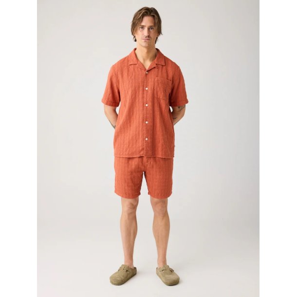 Knowledge Cotton Structure shirt - burnt brick 1090159