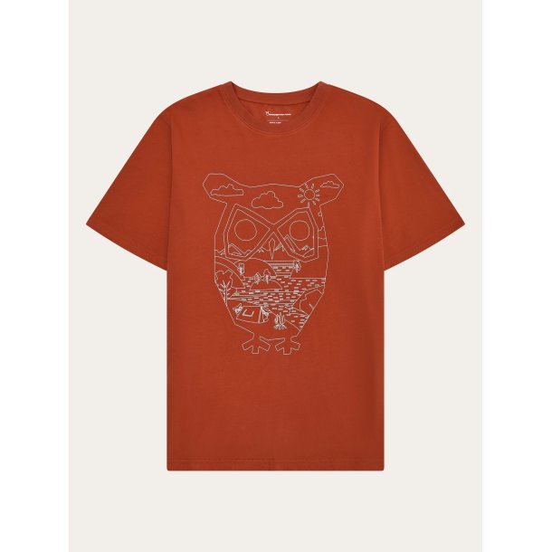 Knowledge Cotton Front print t-shirt - burnt brick 1010166