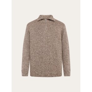 Knowledge Cotton Quarter zip sweater - brown multi 1080132