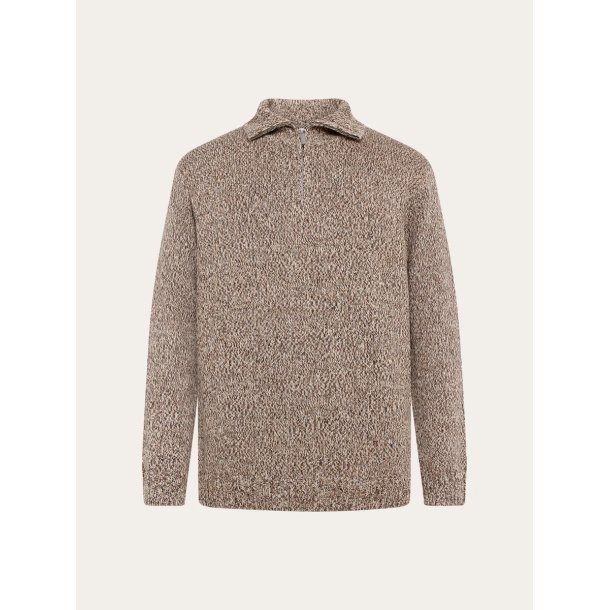 Knowledge Cotton Quarter zip sweater - brown multi 1080132