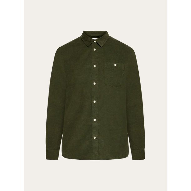 Knowledge Cotton Dune regular corduroy shirt - forest night 1090053