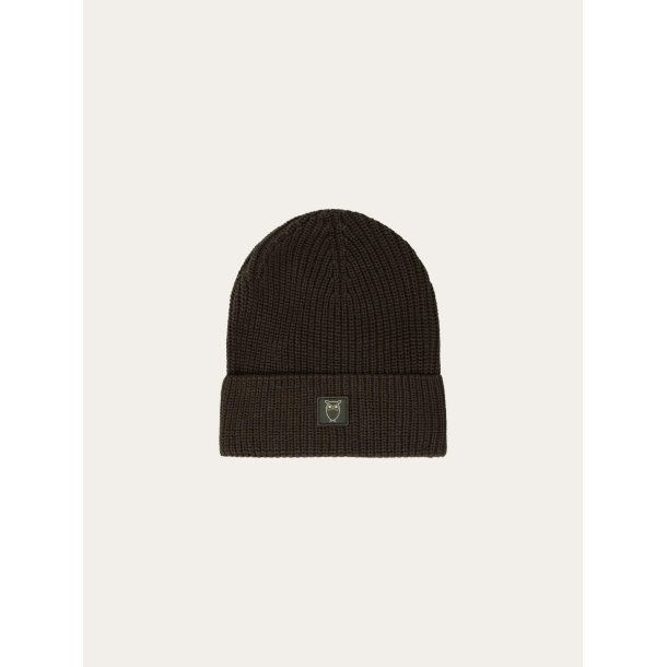 Knowledge Cotton Rib badge beanie - forrest night 4210039