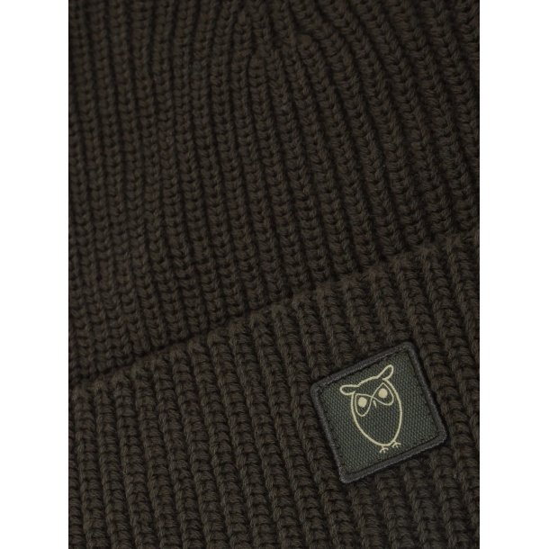 Knowledge Cotton Rib badge beanie - forrest night 4210039