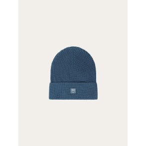 Knowledge Cotton Rib badge beanie - vintage blue 4210039