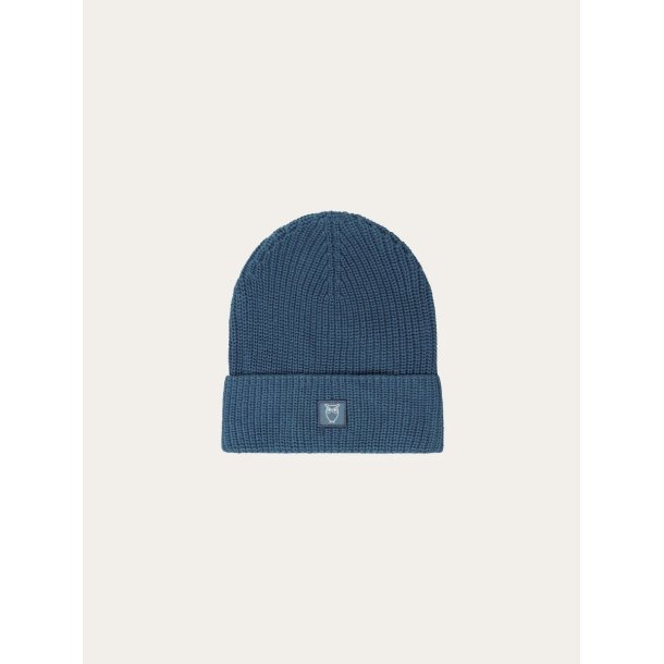 Knowledge Cotton Rib badge beanie - vintage blue 4210039