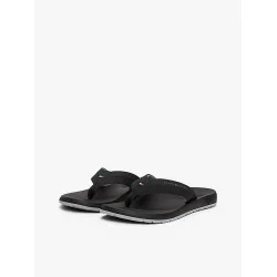Tommy Hilfiger Contrast Texture Logo Strap Flip Flops - black