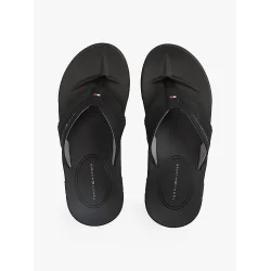 Tommy Hilfiger Contrast Texture Logo Strap Flip Flops - black
