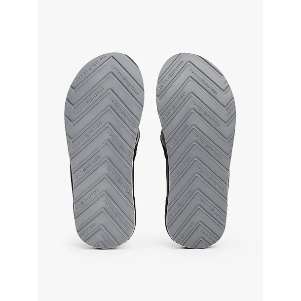 Tommy Hilfiger Contrast Texture Logo Strap Flip Flops - black