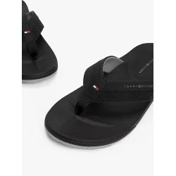 Tommy Hilfiger Contrast Texture Logo Strap Flip Flops - black
