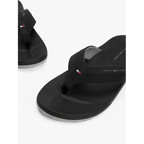 Tommy Hilfiger Contrast Texture Logo Strap Flip Flops - black