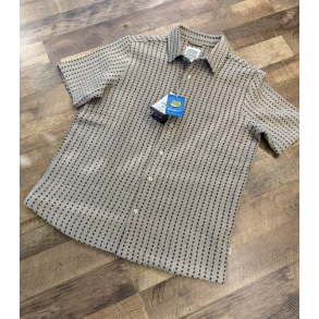 Knowledge Cotton Breeze comfort structure short sleeve shirt - beige stripe 1090232