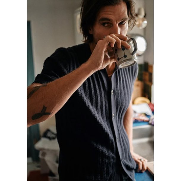 Blue de Gnes Combra Open Polo Knit - navy 