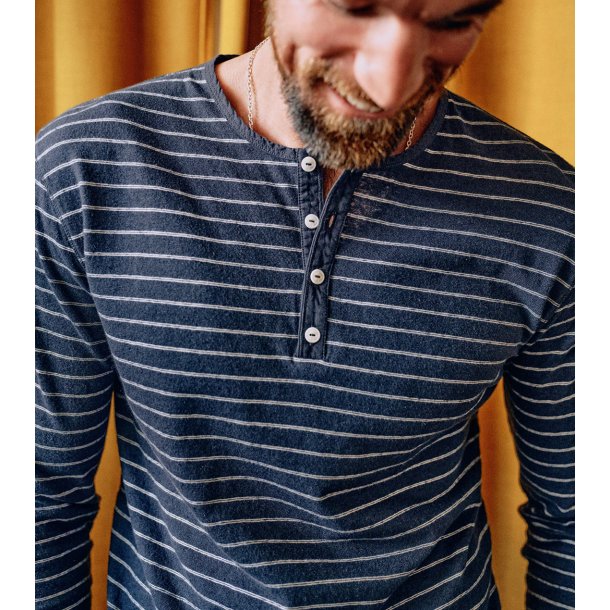 Blue de Gnes Bono Stripe L/S grandad 11175 - navy stripe 