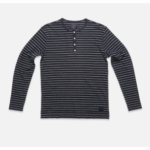 Blue de Gnes Bono Stripe L/S grandad 11175 - navy stripe 