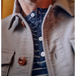 Blue de Gnes Bono Stripe L/S grandad 11175 - navy stripe 