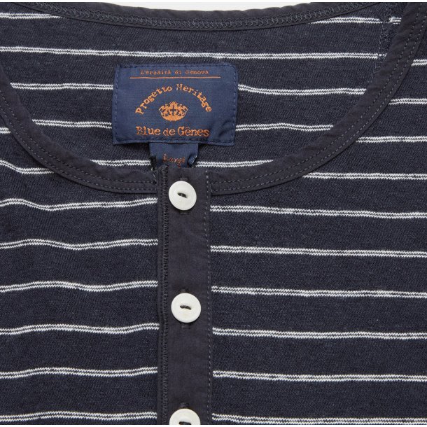 Blue de Gnes Bono Stripe L/S grandad 11175 - navy stripe 