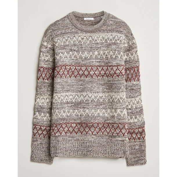 Knowledge Cotton Strikket mnster rund hals 1080078 - brown stribe