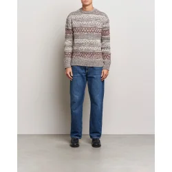 Knowledge Cotton Strikket mnster rund hals 1080078 - brown stribe