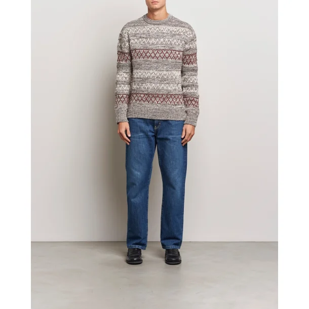 Knowledge Cotton Strikket mnster rund hals 1080078 - brown stribe