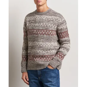 Knowledge Cotton Strikket mnster rund hals 1080078 - brown stribe