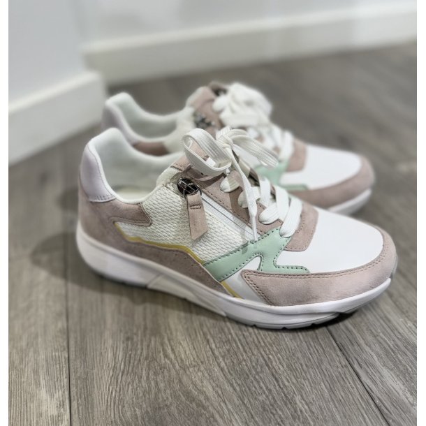 Gabor rollingsoft sneaker - hvid m. gr�n og rosa 8687834