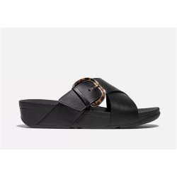 Fitflop LULU Resin Buckle Leather Cross Slides - sort JE8-090